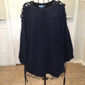 She & Sky Criss Cross Lace Up Cold Shoulder Top